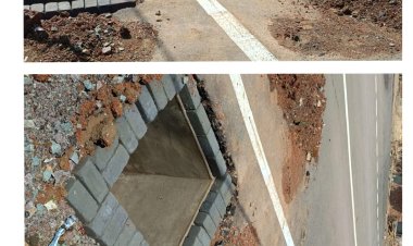 दुर्घटना का इंतजार कर रहा छुईखदान दनिया सड़क में बना चेंबर 